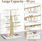 pickpiff Gold Jewelry Stand Holder Organizer: 12.5" Sturdy Hanger for 80 Pcs Jewelry, Jewlery Tower for Display Necklace, Earring, Bracelet, Watch