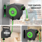 50 FT Retractable Extension Cord Reel, Heavy Duty 12AWG/3C SJTOW Power Cord, Lighted Triple Tap, 15A Circuit Breaker, Wall/Ceiling Mount Electric Cord Reel for Garage & Workshop, ETL Listed, Green