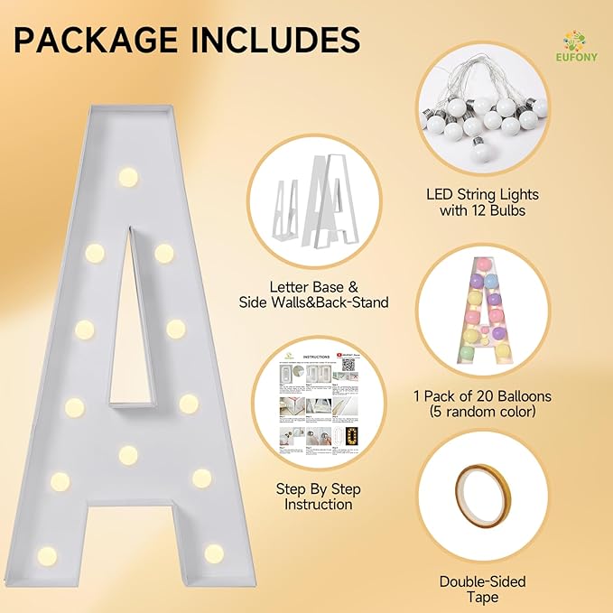 eufony Marquee Letters 4 Feet Tall, 4 FT Marquee Light Up Letters, Giant Light Up Letters 4FT for Birthday Party Baby Shower Gender Reveal Graduation Decorations, Letter Q with LED Lights DIY Kit