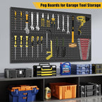 PBHEPJ 6 Pcs Metal Pegboard Panels, Heavy Duty Peg Boards for Garage and Garden Tool Storage, Includes Drywall Anchors and Screws Kits, Black