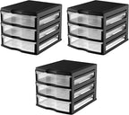Life Story 3 Drawer Stackable Shelf Organizer Plastic Storage Drawers for Bathroom Storage, Make Up, Or Pantry Organization, Black (3 Pack)