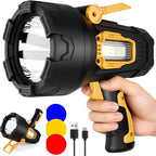 Rechargeable Spotlight Flashlight, 99,000 Lumens Super Bright LED Spotlight with COB Light & Foldable Tripod, 10000ɱAh 30H Long Lasting Large Handheld Spot Light for Huŋting Boating Camping