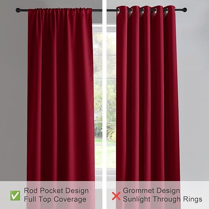 PONY DANCE Home Decor Curtains Set - Window Drapes Thermal Curtain Rod Pocket Xmas New Year Room Darkening Panels/Window Treatments Light Blocking for Living Room, 52 W x 72 L, Red, 2 PCs