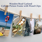 Hanging Photo Display Wall Decor with 45 Wood Clips, YuanDe 67 Inches Boho Wooden Bead Garland Collage Picture Frame Photos String DIY, Photo Hanger for Bedroom Office Dorm Room Decor Gifts(3PCS)