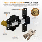 GateMate 2 ¾”(70mm) Single Locking Long Throw Lock, Key Unlock, High Security with Slide Bolt, Stainless Steel & Powder Coated, Corrosion Resistant, Elongated Keep for Gate Drop.