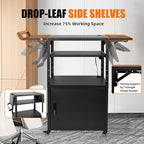 Large Mobile AV Cart with Locking Cabinet and Drop Leaves, Height Adjustable Steel AV Cart with Wheels and Power, Rolling Computer Cart with Pullout Keyboard Tray for Office, Warehouse&Classroom