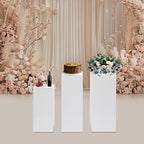 3PCS Metal White Display Pedestal Stand, Square Tall Pedestal Cake Stands Pillars, White Sculpture Display Stand Column Decoration for Wedding Parties Baby Shower Birthday
