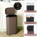 Arlopu 8 Gallon Step Trash Can, Stainless Steel Garbage Bin, Soft-Close Rubbish Bin with Removable Plastic Inner Bucket, Fingerprint-Proof, Lid Dustbin, Suit for Kitchen Home (Brown, 30L)