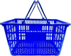 Stackable Plastic Shopping Baskets, Red and Blue, Easy-Grip Handles for Grocery, Retail, Liquor Stores, Home Use (6-pack, Blue)
