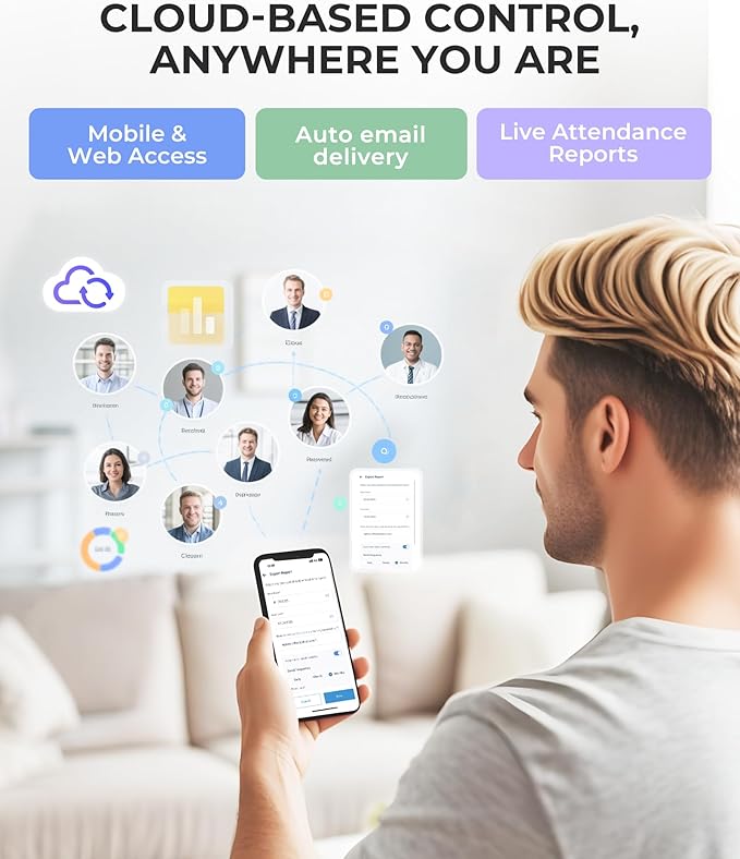 NGTeco Cloud-Based Time Clock, Fingerprint+RFID Time Clocks for Employees Small Business with Battery, 2.4G & 5G WiFi Remote Control Clock in Machine with Software ＆ iOS/Android App, No Monthly Fee