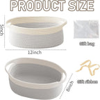 Woven Basket,Small Rope Storage Bin with Handles & Ribbon Bag, Organizer for Shelves Closets,Gift Basket Empty for Birthday,Books,Dog Toys, White&Grey/3 Pack