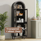 71” Tall Arched Pantry Cabinet with Glass Door, Display Cabinet Organizer, Versatile Pantry with Top-Opening Storage Container for Living, Kitchen Dining Room, Black