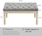 LOULENS French Vintage Bench, Linen Fabric Entryway Bench, Upholstered Tufted End of Bed Bench with Brushed Wood Legs, Grey