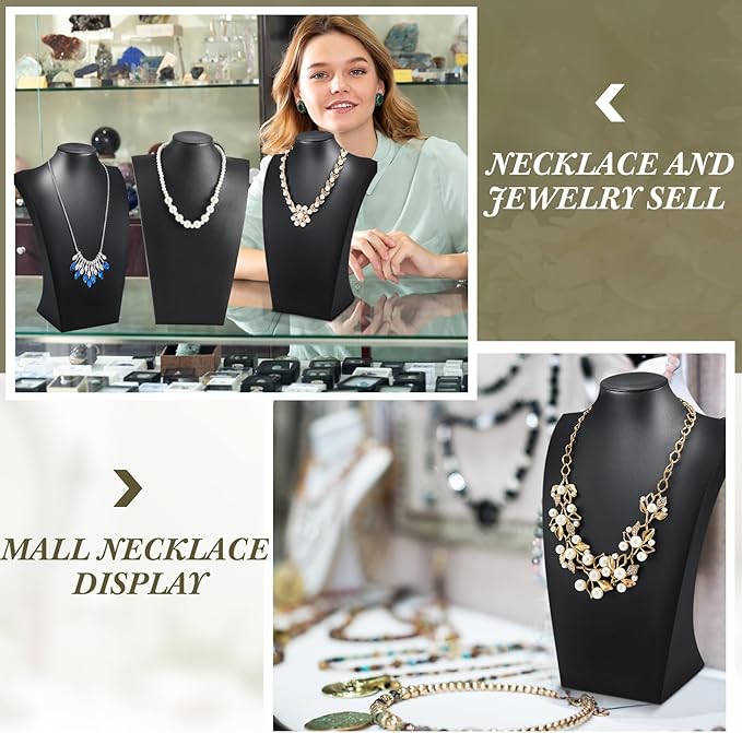 Kigley 6 Pcs Black PU Leather Jewelry Bust Display Necklace Holder Stand Necklace Mannequin Holder for Jewelry Display Trade Show(13.39 x 3.94 x 8.07 Inches)