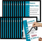 8.5x11 Magnetic Sign Holder Wall Mount,Self-Adhesive Plastic Display Frames,Clear PVC Sign Holder with Magnet Strip Border for Window/Door/Fridge/Document Notice Paper(24Pcs,Black)
