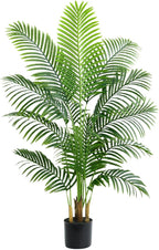 Artificial Palm Tree 5FT Artificia Plants Indoor Fake Tree Tropical Fake Plam Trees Areca Floor Plant in Black Pot with 13 Trunks & Real Bark Design Faux Palm Plant for Outdoor Home Room Decor