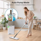 Mop and Bucket Set with AUTO Pump, 3-Zone Separate Dirty and Clean Water Floor Mop, Flat Mop and Bucket System with Wheels and Wringer, 4 Reusable Pads, One-Touch Water Filling for Floor Cleaning