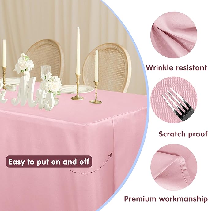 HolidayIdeas Fitted Pink Tablecloths for 6 Foot Tables - 72 x 30 Inch - 2 Pack Rectangle Polyester Fabric Table Cover for Folding Table, Valentines Parties, Birthday, Trade Show