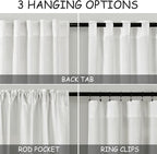 Nanspring Off White Linen Blend Semi Sheer Curtains 86 Inches Long 2 Panel Set Pocket Back Tab Light Filtering Decorative Decor Curtain Drapes for Bedroom Living Room 52x86