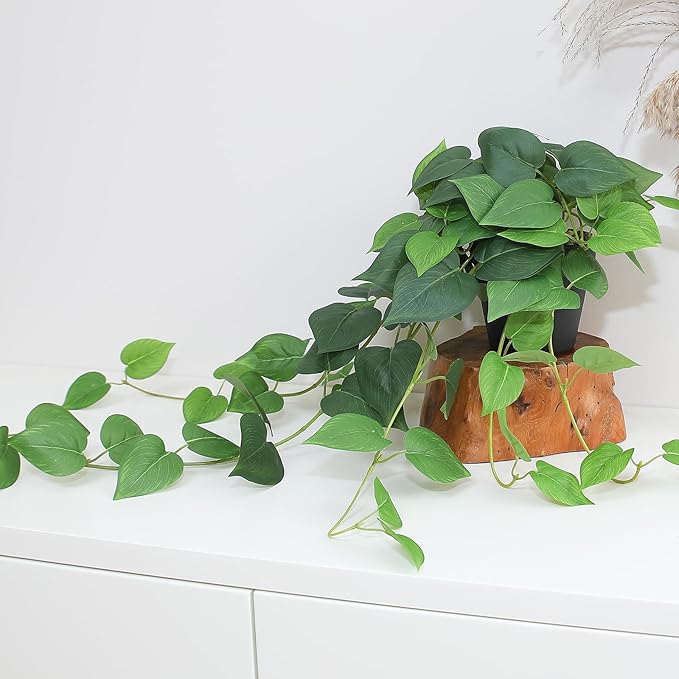 alyptus Fake Pothos Hanging Plants – 33" Set of 2 Faux Ivy Vines with Pots, Realistic Silk Devil’s Ivy for Indoor Décor, Low Maintenance Artificial Greenery for Home or Office (Green)