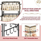360 Rotating Earring Display Stands for Selling, Earring Rack Display Holder Stand, Jewelry Display for Vendors Selling Earring Cards, Necklaces, Bracelets, Hair Accessories (48 Hooks)