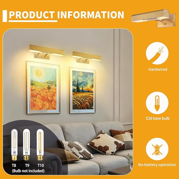 Picture Light Fixture, 15.75 inch Modern Painting Light, Full Metal Art Light for Display, Wall, Picture Frame, Painting Frame, Gallery, Brass Finish, E26 Base