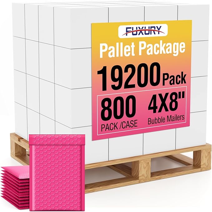 Fuxury Bubble Mailers 4x8" Pink Padded Envelopes 19200 Pack Bulk Strong Adhesion Full Pallet of Padded Mailers Thick Bubble Envelopes for Small Business Mailing Small Items,Jewelry,Makeup