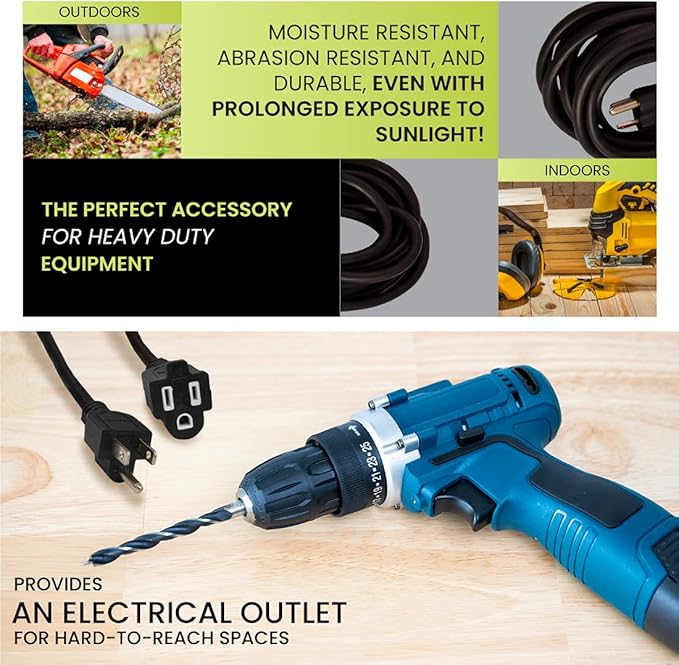 Go Green Power Inc. 16/3 50ft Black Outdoor Extension Cord - Durable, Heavy Duty, Moisture Resistant - Ideal for Tools & Equipment - GG-13750BK