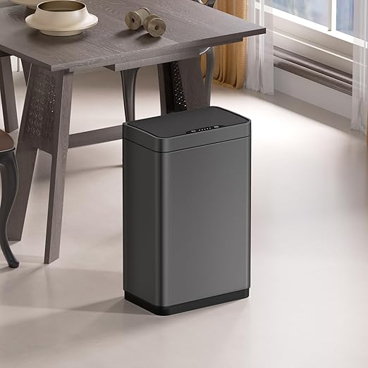 Mbillion Automatic Touchless 15 Gallon Motion Sensor Trash Can Stainless Steel Smart Trash Cans with Lid Rectangular Garbage Can for Kitchen Bedroom Home Offic Brushed Grey