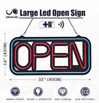 Open Signs for Business,32x16 inch Large Bright Open Sign Neon Led Lighted,Remote Control & Flashing Mode for Window Door Bar Coffee Salon Store,ON/OFF Switch B/Y
