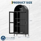 PioneerWorks 73" Arched Metal Storage Cabinet with Glass Door | 2 Adjustable Shelves | Arch-Top Storage Unit for Pantry, Living & Dining Rooms - Dark Black with Legs