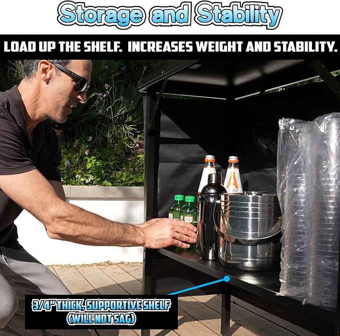 PartyLife New & Improved Portable Bar Table w/LED Lights, Wireless Remote, Folding Legs, 2 Bar Skirts, Heavy-Duty Storage Shelf & Carrying Case - Black