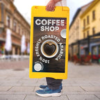 Jumbl A-Frame Signboard 15.7” x 26” Display Surface – Small Outdoor Sandwich Board w/Weather Resistant PVC Sign Protector & Sand Fill Holes – Dual Signage Stand for Storefront Sidewalk Curb (Yellow)