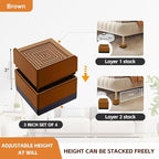 Bed Risers, Furniture Raise Blocks, 3 inch Stilts Heavy Duty for Bed Couch Desk Sofa Table Lifts, Furniture Legs Lifters Support up to 1300 Lbs (Brown, 4 Pack Set)
