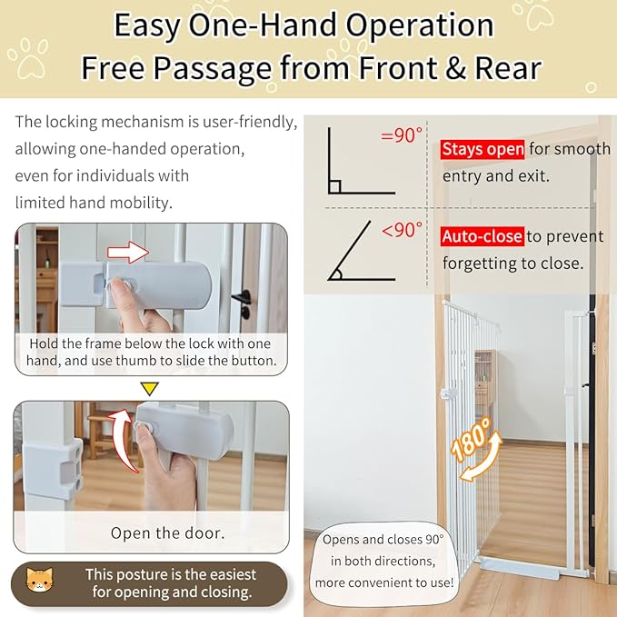 Lumizone Extra Tall Cat Gate 55.12" High Pressure Mounted Extra Wide 2025 New (17 Sizes) 1.37" Gap No Drilling Auto-Close One-Handed Operation Tall Pet Gate for Dogs(White, 55.12" H x 75.98"-80.11" W)