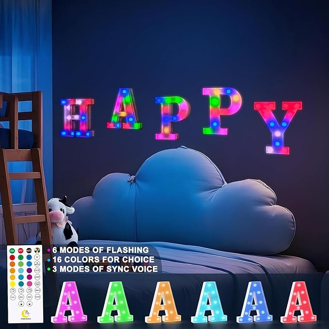 mooncow Rechargeable Light Up Letters,Colorful Marquee Letters with Remote,Gift Wrap Gifts,Bedroom Home Bar Party Decor (1)