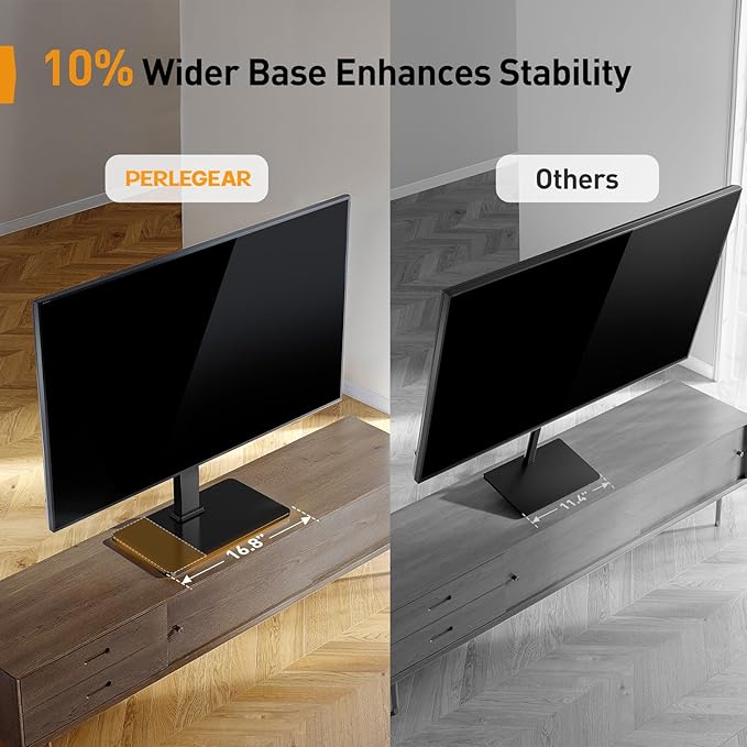 Perlegear Tabletop TV Stand, Universal TV Stand for 23–60 Inch LCD/LED/OLED TVs, Height-Adjustable TV Mount Stand with Tempered Glass Base & Cable Management, VESA 400x400mm, PGTVS02 ﻿