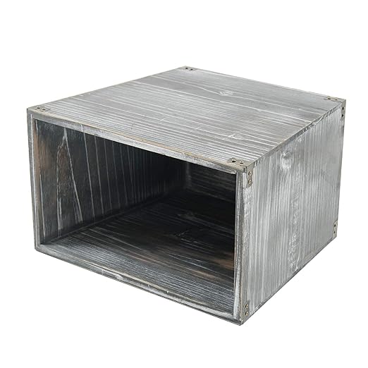 VERGOODR Grey Farmhouse Style Torched Wood Trash Can Waste Bin with Decorative Metal Brackets Trash Can for Bedroom,living room, Bathroom & Office (Gray)