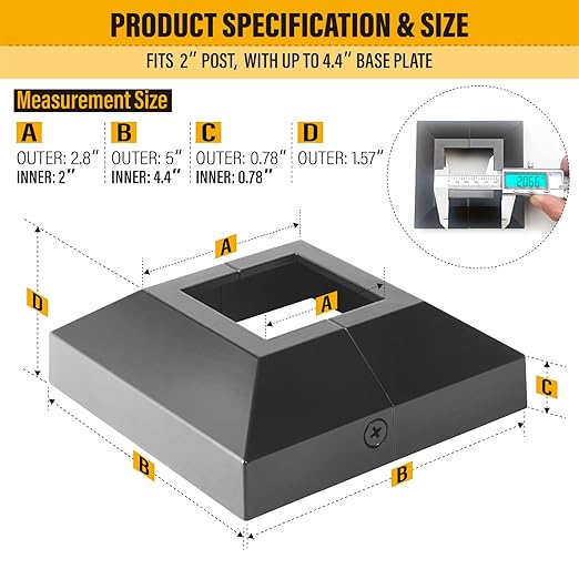 2.0"x2.0"（Actual: 2.0"x2.0"） Deck Post Base Cover Decorative Post Base Trim Skirt Black Aluminum 12Pack