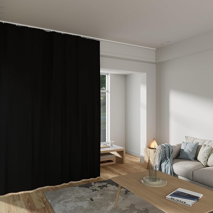 Room Divider Curtains Total Blackout Privacy Curtain Panel Room Thermal Insulated Noise Reduction Curtains for Bedroom Window Living Room Ceiling Track Curtain W 12.5 ft × H 8ft Black