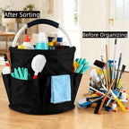 17L Cleaning Caddy With Handle, Foldable Storage Cleaning Product Organizer, Cleaning Caddy Organiser, Outdoor Camping，Portable Multifunctional Cleaning Bucket tool Bag Organizer (black)