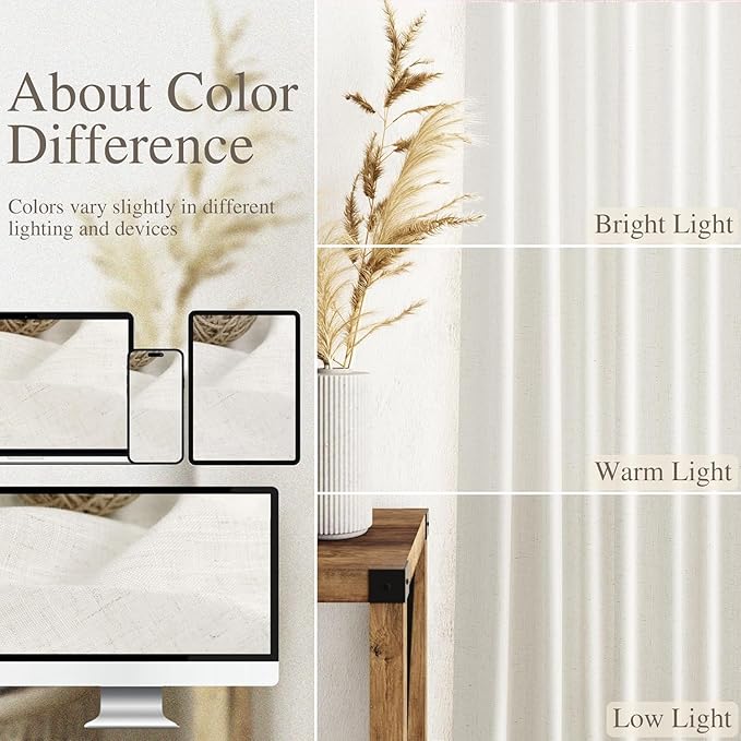 Nanspring 24 Inch Linen Curtains for Kitchen Beige White Small Window Semi Sheer Curtains Back Tab and Rod Pocket Light Filtering Drapes for Basement Short Cafe Curtain 30 x 24 Inch, 2 Panels