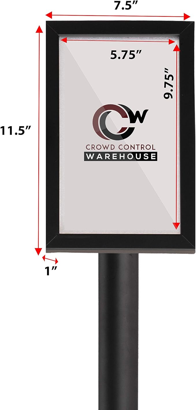 Crowd Control Warehouse Pedestal Standing Floor Sign Frame with Sloped Base, 7x11 Inch Vertical, Satin Stainless Steel