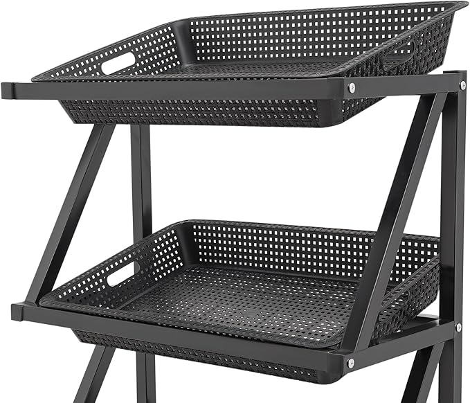 Fruit Vegetable Storage Basket,Kitchen Organizers 5 Tier Basket Stand Storage Baskets Market Shelf for Kitchen Store (Black)
