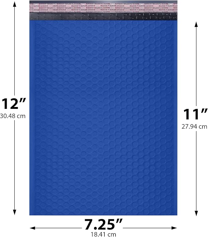 Royal Blue Poly Bubble Mailers 7.25x12 inch #1 | Self Seal Padded Envelopes | Cushioned Bubble Mailer | Usable Size 7.25x11 | WaterProof | Lightweight mailing Shipping Bags | 100 Pack Bulk