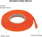 MECCANIXITY Braided Cable Sleeves Heat Shrinkable Fabric Sleeving, 5/16" 33ft Orange 2:1 Ratio Heat Shrinkable Cord Protector for Harness Cable, Network Cable Protection, Cable Management