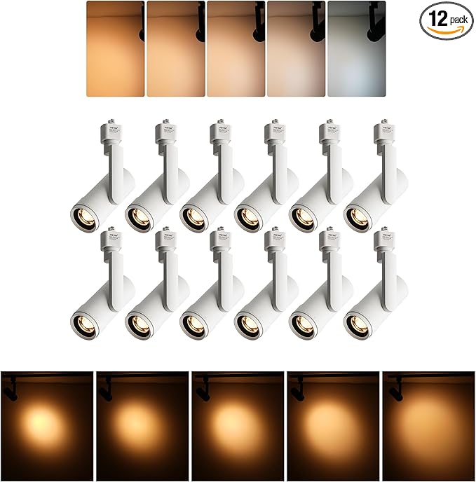 mirrea 5-Color Zoomable LED Track Lighting Heads H-Type Dimmable, 13.5W White Ceiling Fixtures for Kitchen, Modern Accent Light, 2700-5000K Adjustable, Beam Angle 24°-60°, CRI90+, Pack of 12
