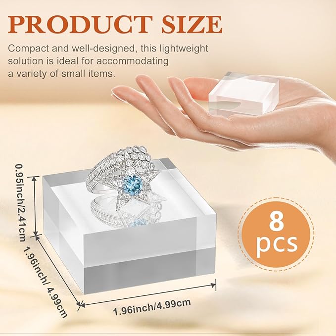 Acrylic Base 8 Pieces Acrylic Blocks for Display 2 X 2 X 1 Inch Square Riser Display Stands Trophy Base Pedestal Stands Clear Cube for Trophy Jewelry Props Food Party Crafts
