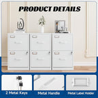 2 Drawers File Cabinet White Metal Vertical Filing Cabinets Metal Lockable Storage Cabinets with Lock for Home Office to Hanging Files
