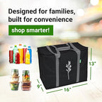 Green Bulldog 2Pack Insulated Grocery Bags – Foldable Reusable Cooler Bags with Handles for Everyday Use, Groceries, Food Delivery, and Shopping – 16”x9”x13”, Black
